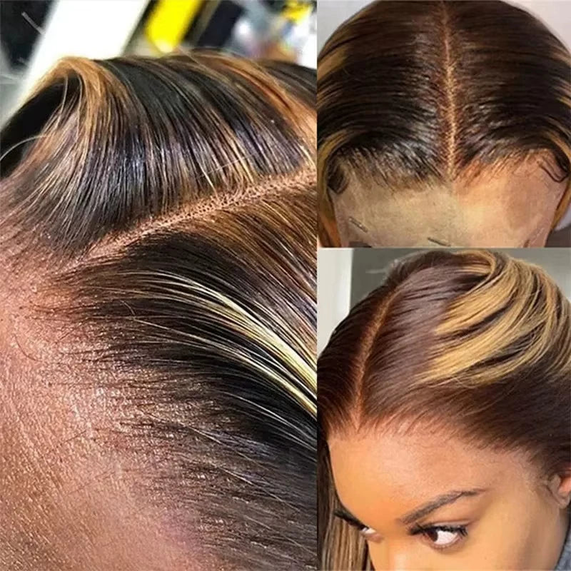 30 34 Inch 4/27 Highlight Ombre Bone Straight 13x4 HD Lace Front Human Hair Wig Brazilian Remy 13x6 Lace Frontal Wigs For Women