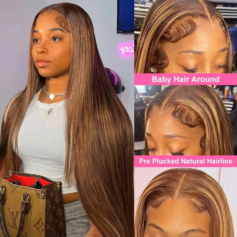 30 34 Inch 4/27 Highlight Ombre Bone Straight 13x4 HD Lace Front Human Hair Wig Brazilian Remy 13x6 Lace Frontal Wigs For Women