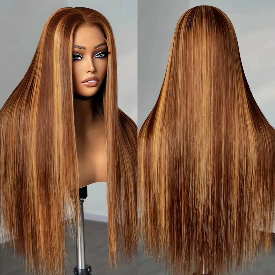 30 34 Inch 4/27 Highlight Ombre Bone Straight 13x4 HD Lace Front Human Hair Wig Brazilian Remy 13x6 Lace Frontal Wigs For Women
