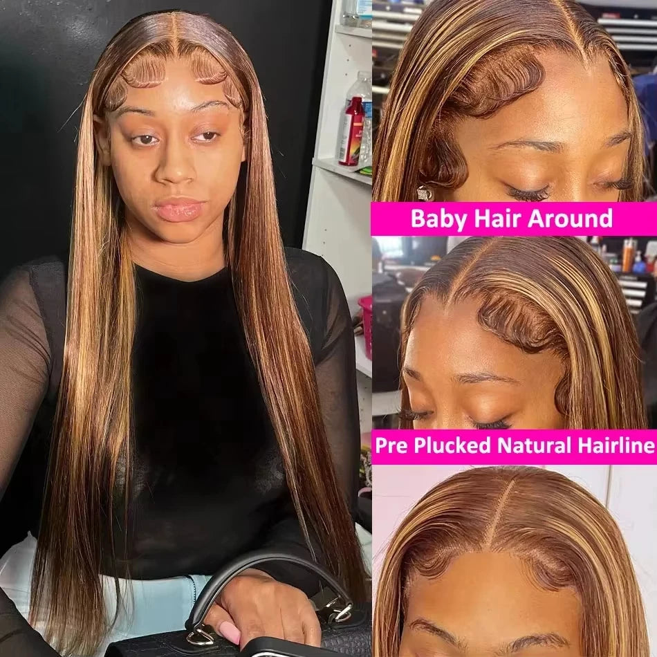 30 34 Inch 4/27 Highlight Ombre Bone Straight 13x4 HD Lace Front Human Hair Wig Brazilian Remy 13x6 Lace Frontal Wigs For Women