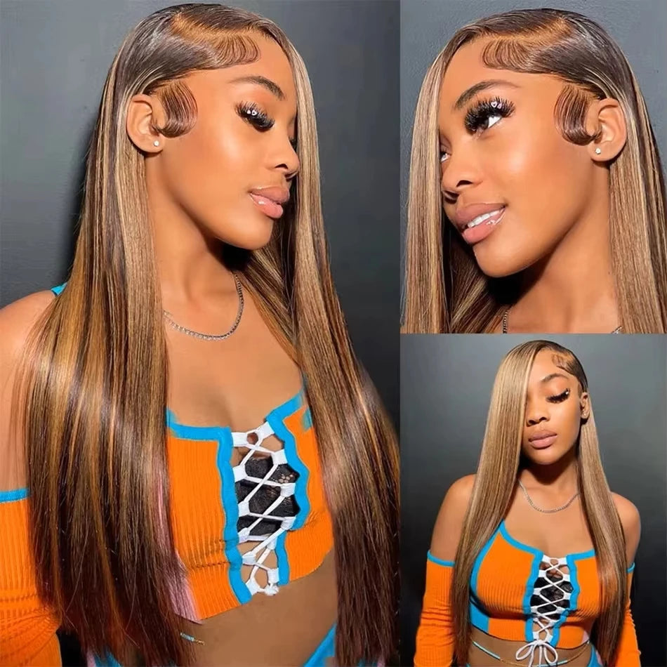 30 34 Inch 4/27 Highlight Ombre Bone Straight 13x4 HD Lace Front Human Hair Wig Brazilian Remy 13x6 Lace Frontal Wigs For Women