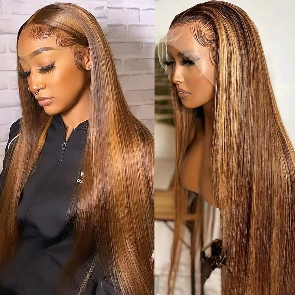 30 34 Inch 4/27 Highlight Ombre Bone Straight 13x4 HD Lace Front Human Hair Wig Brazilian Remy 13x6 Lace Frontal Wigs For Women