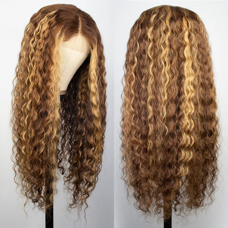 Highlight Bob Lace Front Wigs 13x6 Curly Human Hair Wig Honey Blonde Ombre 13x4 Brazilian Deep Water Wave lace Frontal wig