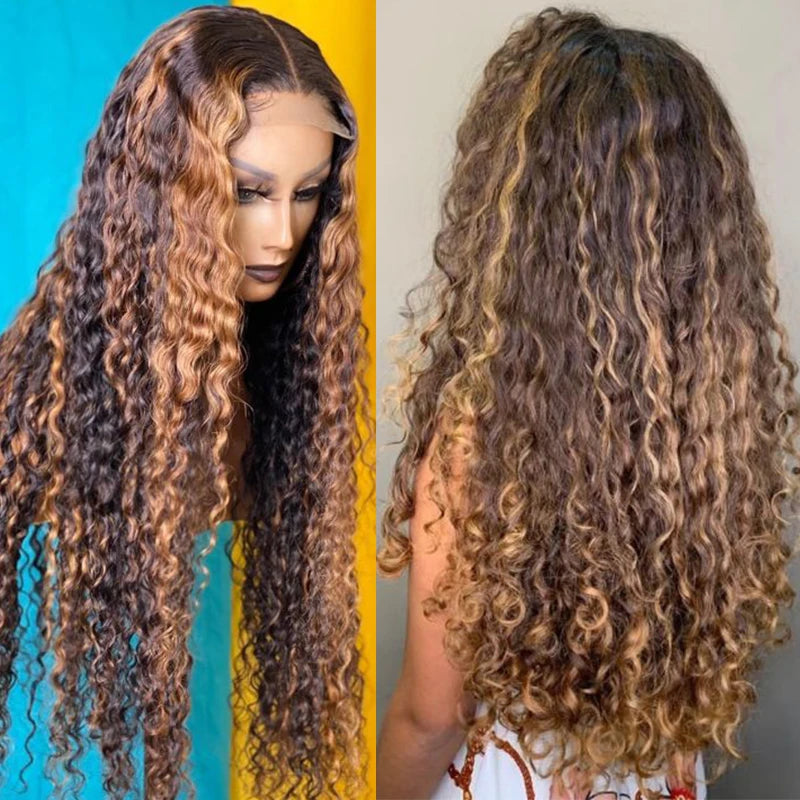 Highlight Bob Lace Front Wigs 13x6 Curly Human Hair Wig Honey Blonde Ombre 13x4 Brazilian Deep Water Wave lace Frontal wig