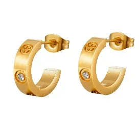 Luxury Shiny Zircon Hoop Earrings for Women Trendy Golden Stainless Steel Wed Ear Geometric Circle Earring Jewelry Pendientes