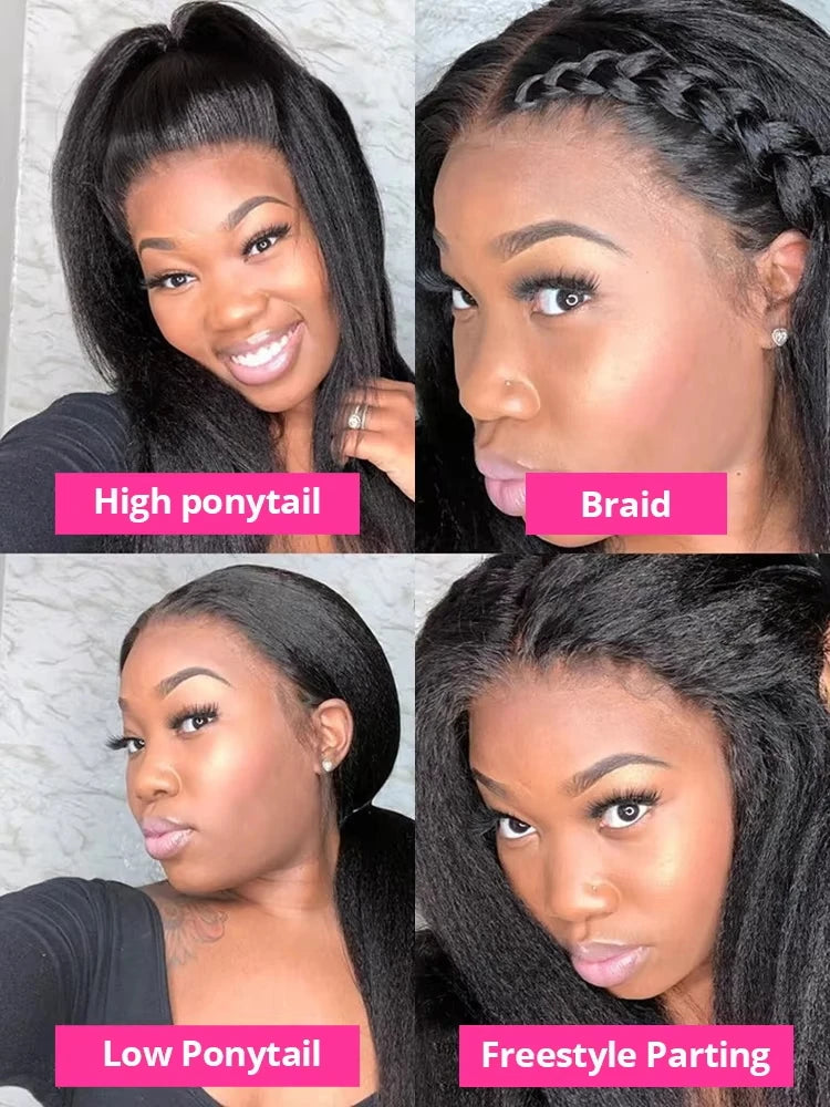 Kinky Straight 360 HD Full Lace Wigs Human Hair Brazilian Yaki Straight 13x6 HD Lace Frontal Wig Preplucked 250% High Density