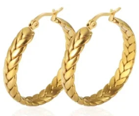 Luxury Shiny Zircon Hoop Earrings for Women Trendy Golden Stainless Steel Wed Ear Geometric Circle Earring Jewelry Pendientes