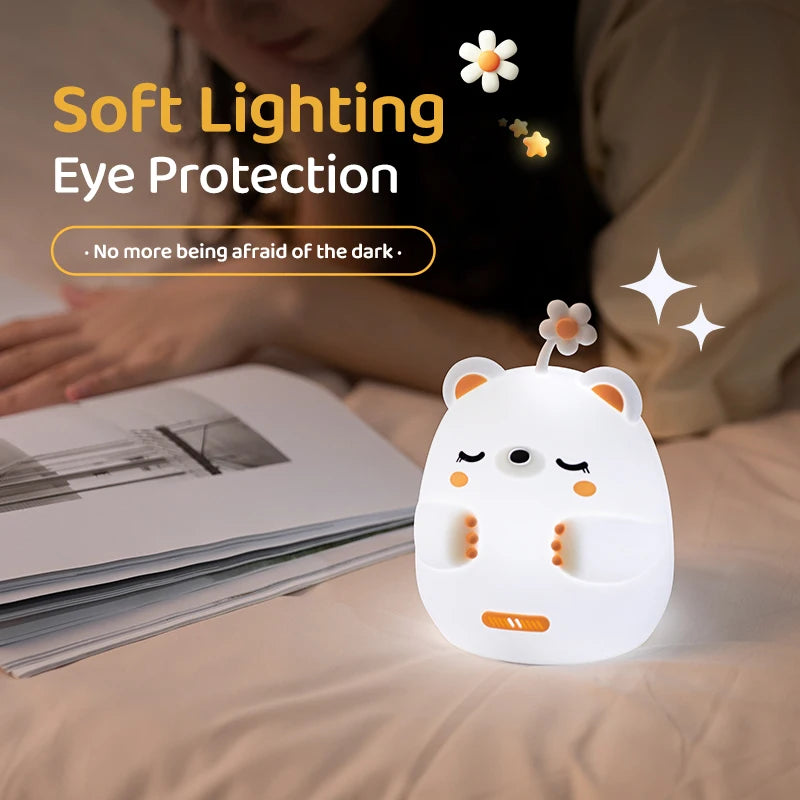 Lovely Bear Hug Night Light USB Rechargeable Silicone Lamp Creative Cartoon Clapping Lamp Home Decoration Birthday/Festival Gift