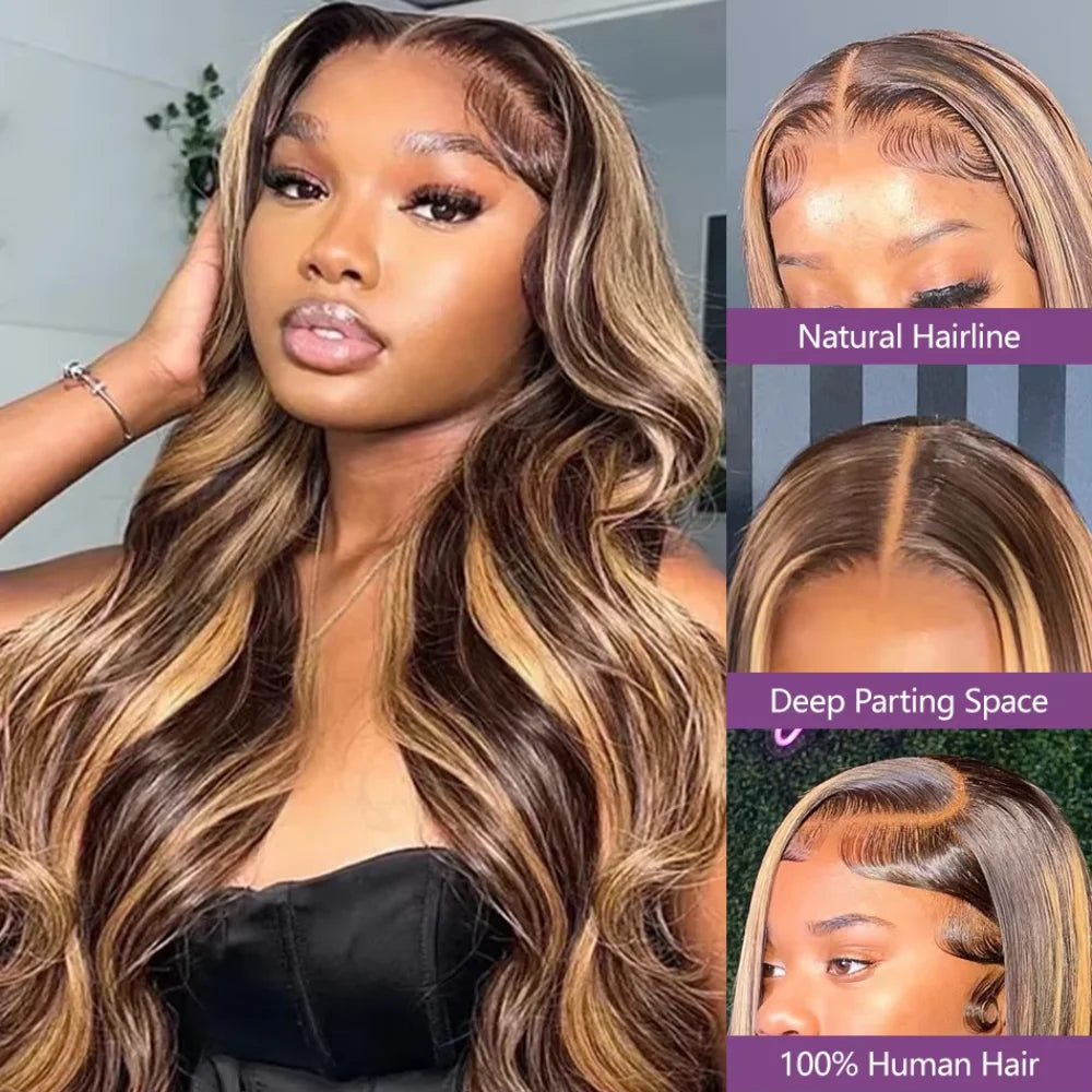 4/27 Highlight Color Body Wave Wig 36 Inch Frontal Human Wigs 13x4 13x6 Hd Transparent Lace Brazilian Hair Pre Plucked For Women