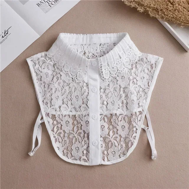 Fashion 2025 Front Tie White Fake Collar for Women Stand Detachable Collar Fake Girls Vintage Lace Ladies False Blouse Collar