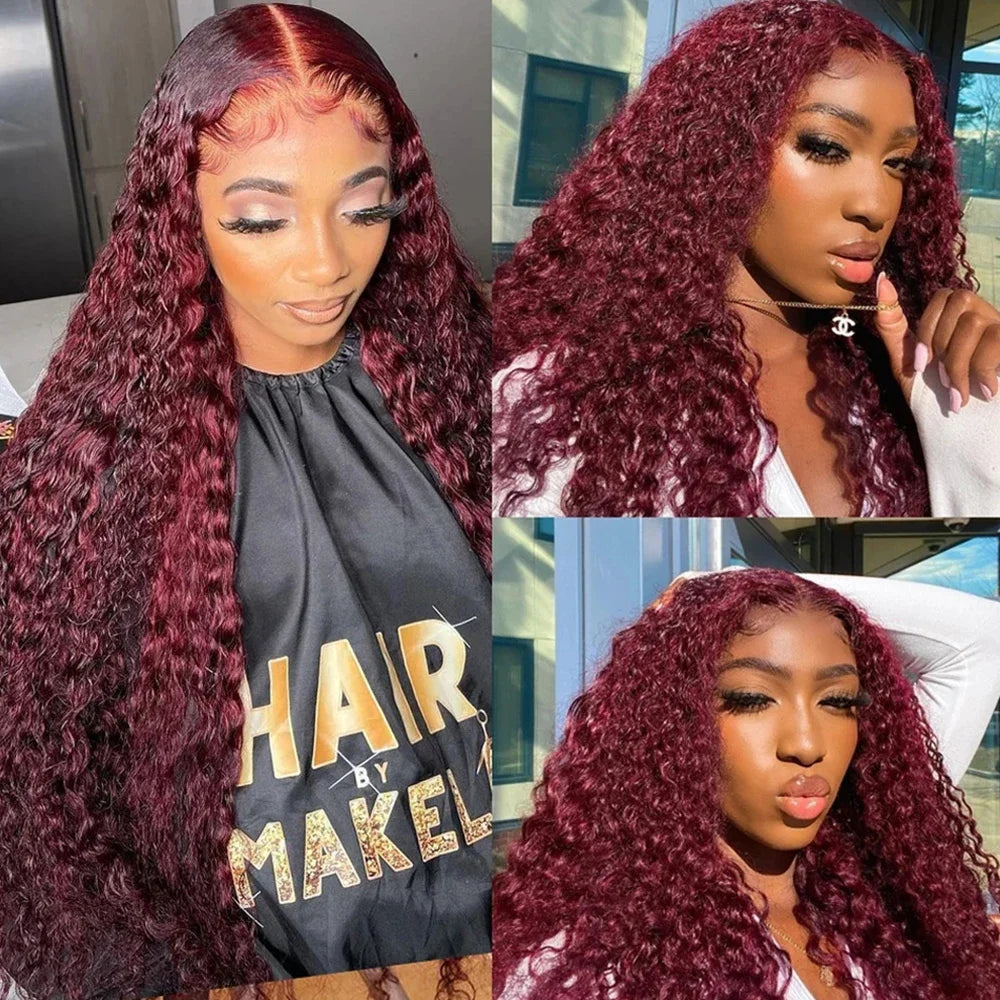 18-36 Inch Deep Wave Lace Frontal Wigs 13x4 13X6 Red Brazilian Curly HD Lace Front Wig 99J Burgundy Deep Curly Human Hair Wigs