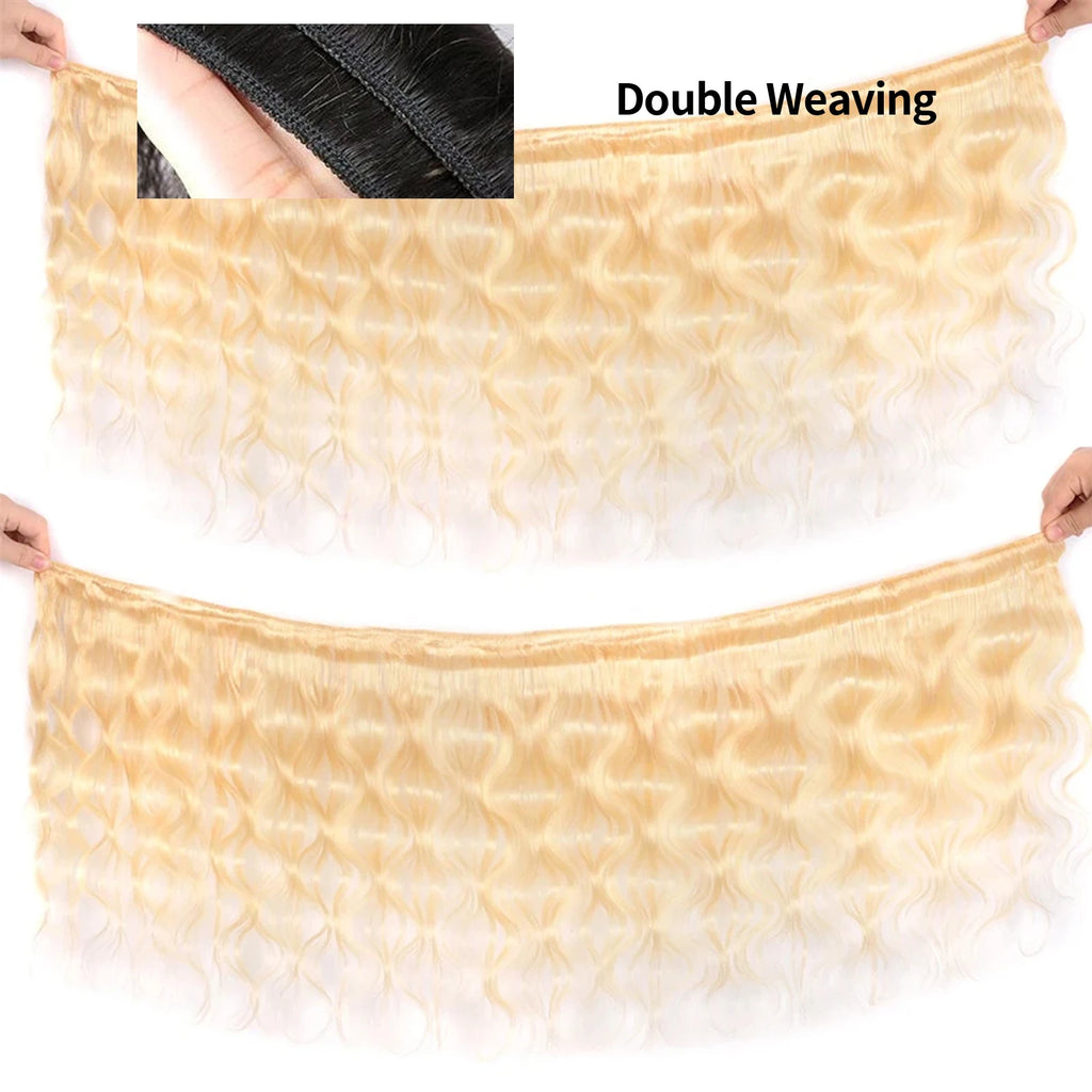 16A Human Hair Bundle Body Wave #613 Honey Blond Color Brazilian Hair Extensions Bundles Human Hair Weave for Women 3 Bundle De