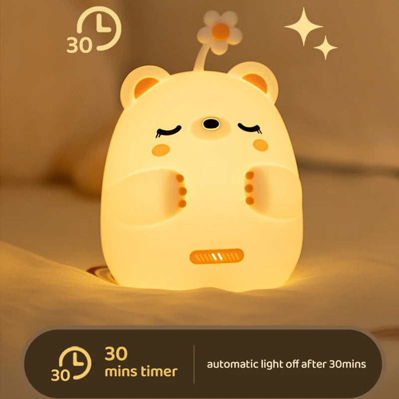 Lovely Bear Hug Night Light USB Rechargeable Silicone Lamp Creative Cartoon Clapping Lamp Home Decoration Birthday/Festival Gift