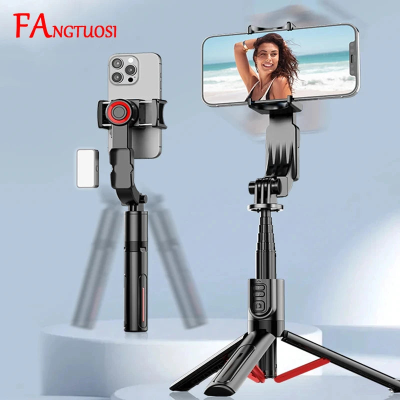 FANGTUOSI Gimbal for Mobile Phone Stabilizer, 360 Auto Rotation Desktop Follow Gimbal with Fill Light Remote for iPhone Android