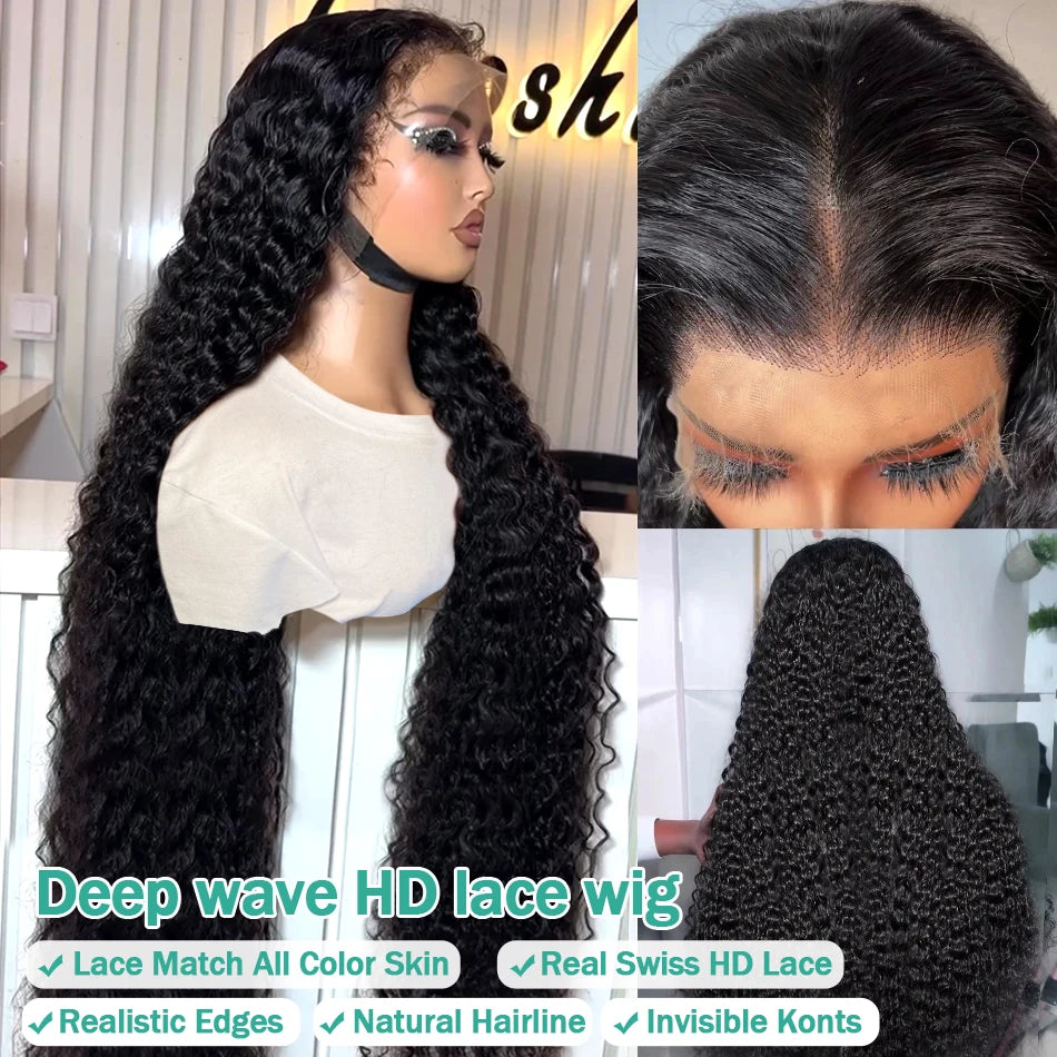 200% Loose Deep Wave Lace Frontal Wigs Brazilian 30 32Inch Curly Water Wave 13x6 HD Lace Front Wig 5x5 Closure Wig For Women