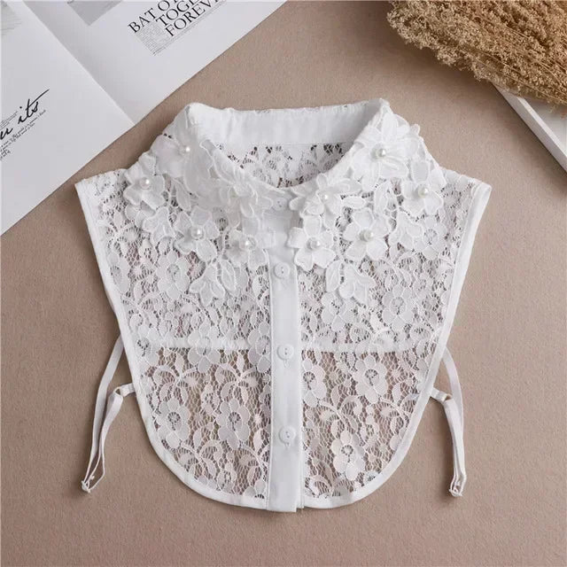Fashion 2025 Front Tie White Fake Collar for Women Stand Detachable Collar Fake Girls Vintage Lace Ladies False Blouse Collar