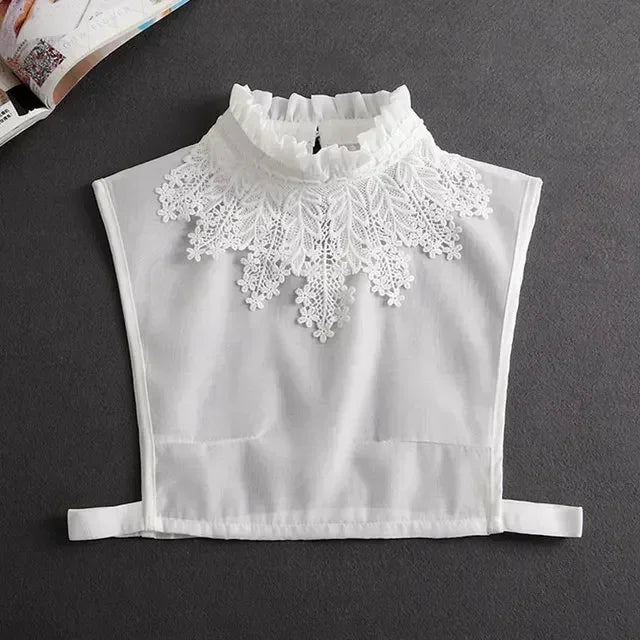 Fashion 2025 Front Tie White Fake Collar for Women Stand Detachable Collar Fake Girls Vintage Lace Ladies False Blouse Collar