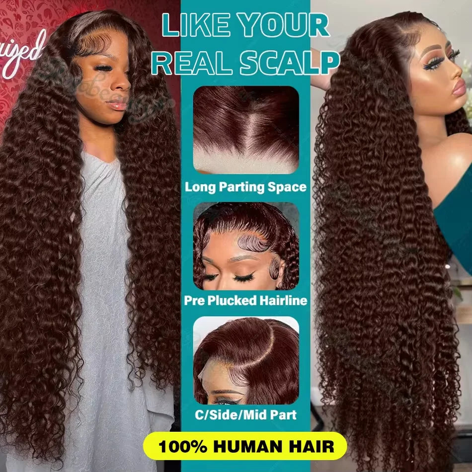 Jerry Curly 30 inch Chocolate Brown 13x6 HD Lace Front Wigs 13x4 Transparent Lace Frontal Human Hair Wig For Women Pre Plucked