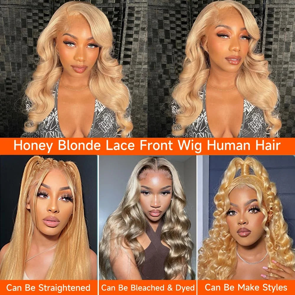 Honey Blonde #27 Color Body Wave Lace Front Human Hair Wig 13x6 13x4 Hd Frontal Brazilian Highlight Wigs For Women 30 34 Inch