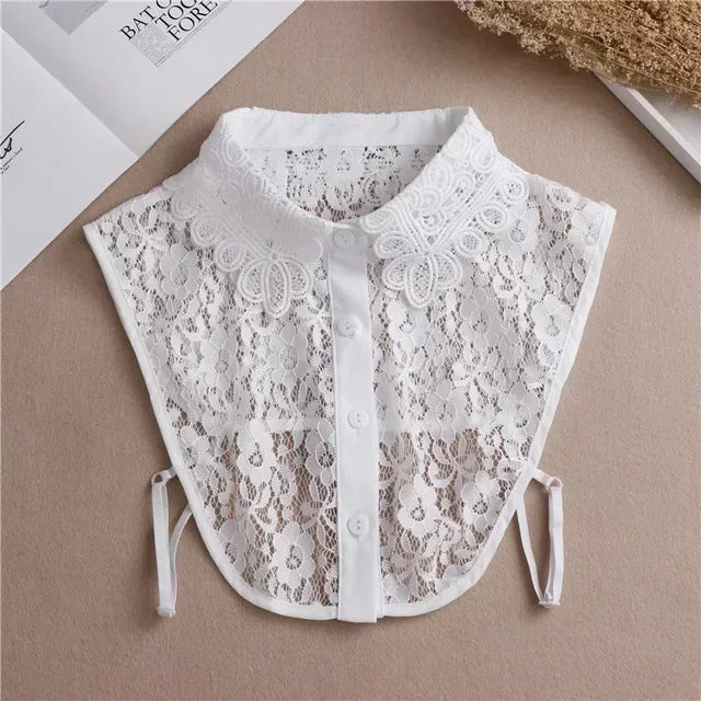 Fashion 2025 Front Tie White Fake Collar for Women Stand Detachable Collar Fake Girls Vintage Lace Ladies False Blouse Collar