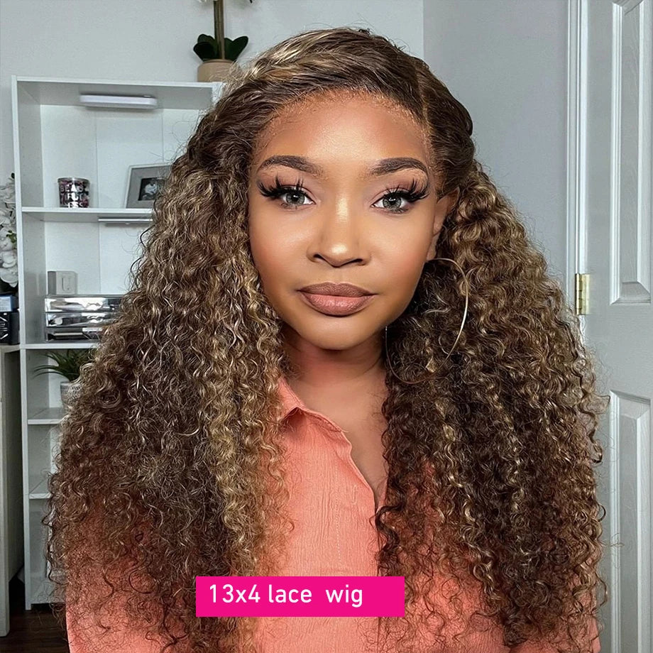 Highlight Bob Lace Front Wigs 13x6 Curly Human Hair Wig Honey Blonde Ombre 13x4 Brazilian Deep Water Wave lace Frontal wig