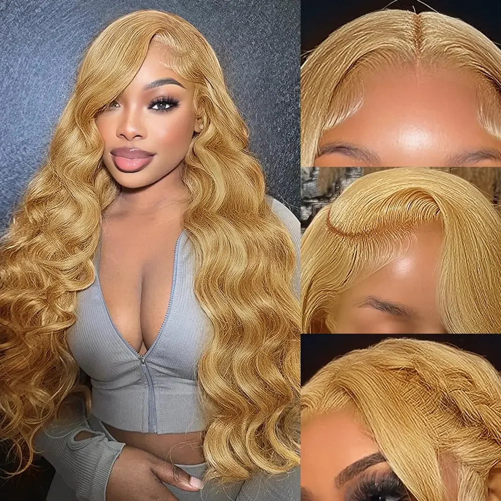 Honey Blonde #27 Color Body Wave Lace Front Human Hair Wig 13x6 13x4 Hd Frontal Brazilian Highlight Wigs For Women 30 34 Inch