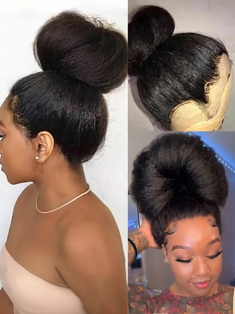 Kinky Straight 360 HD Full Lace Wigs Human Hair Brazilian Yaki Straight 13x6 HD Lace Frontal Wig Preplucked 250% High Density