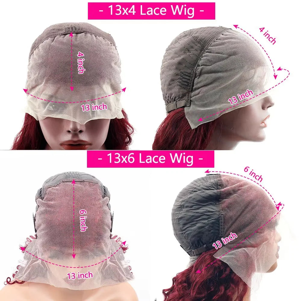 18-36 Inch Deep Wave Lace Frontal Wigs 13x4 13X6 Red Brazilian Curly HD Lace Front Wig 99J Burgundy Deep Curly Human Hair Wigs