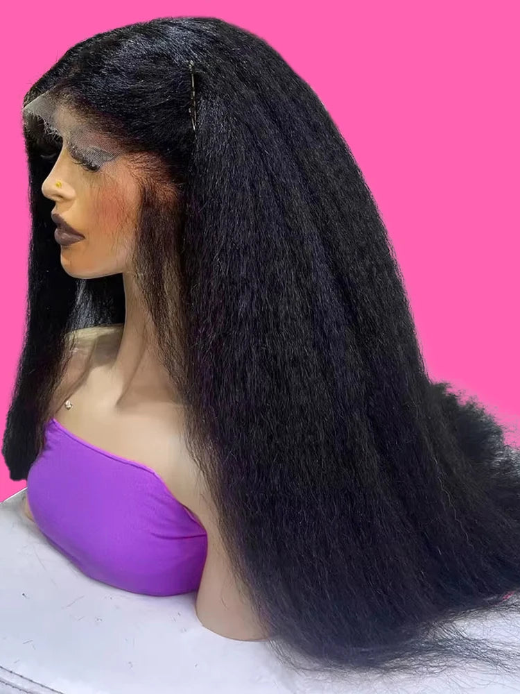 Kinky Straight 360 HD Full Lace Wigs Human Hair Brazilian Yaki Straight 13x6 HD Lace Frontal Wig Preplucked 250% High Density