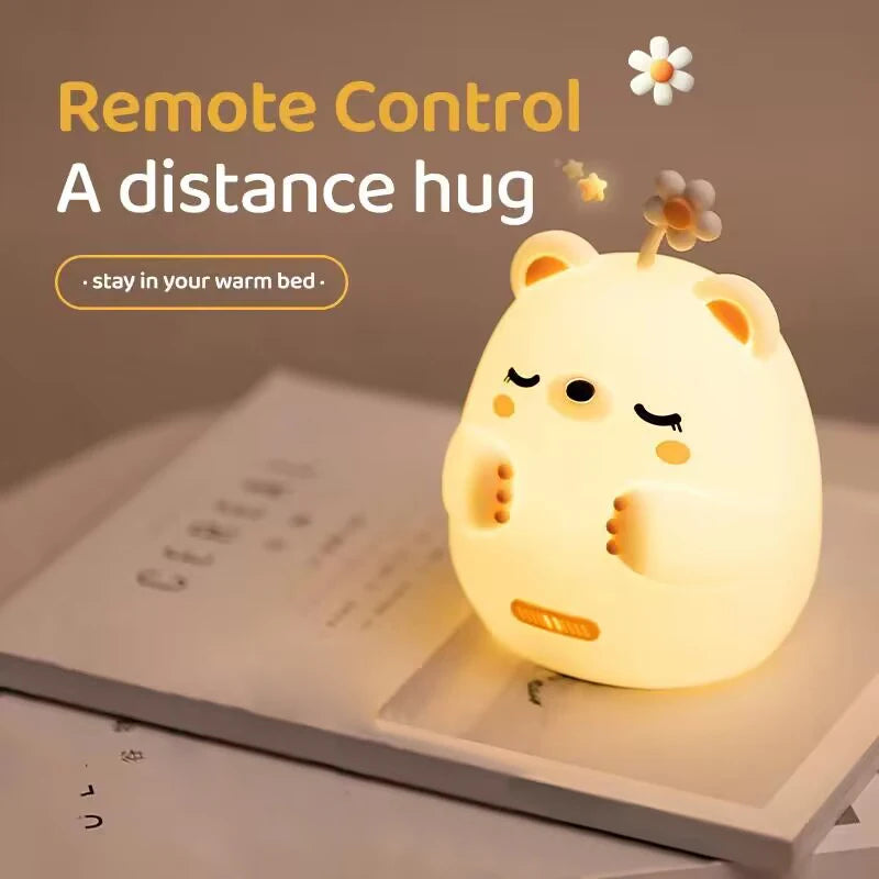 Lovely Bear Hug Night Light USB Rechargeable Silicone Lamp Creative Cartoon Clapping Lamp Home Decoration Birthday/Festival Gift