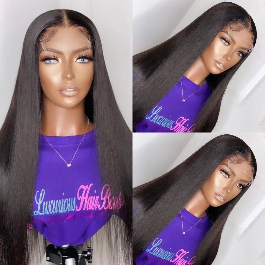 Natural 26Inch Soft Long Glueless Black Straight Lace Front Wig For Women With Baby Hair Synthetic Preplucked Daily
