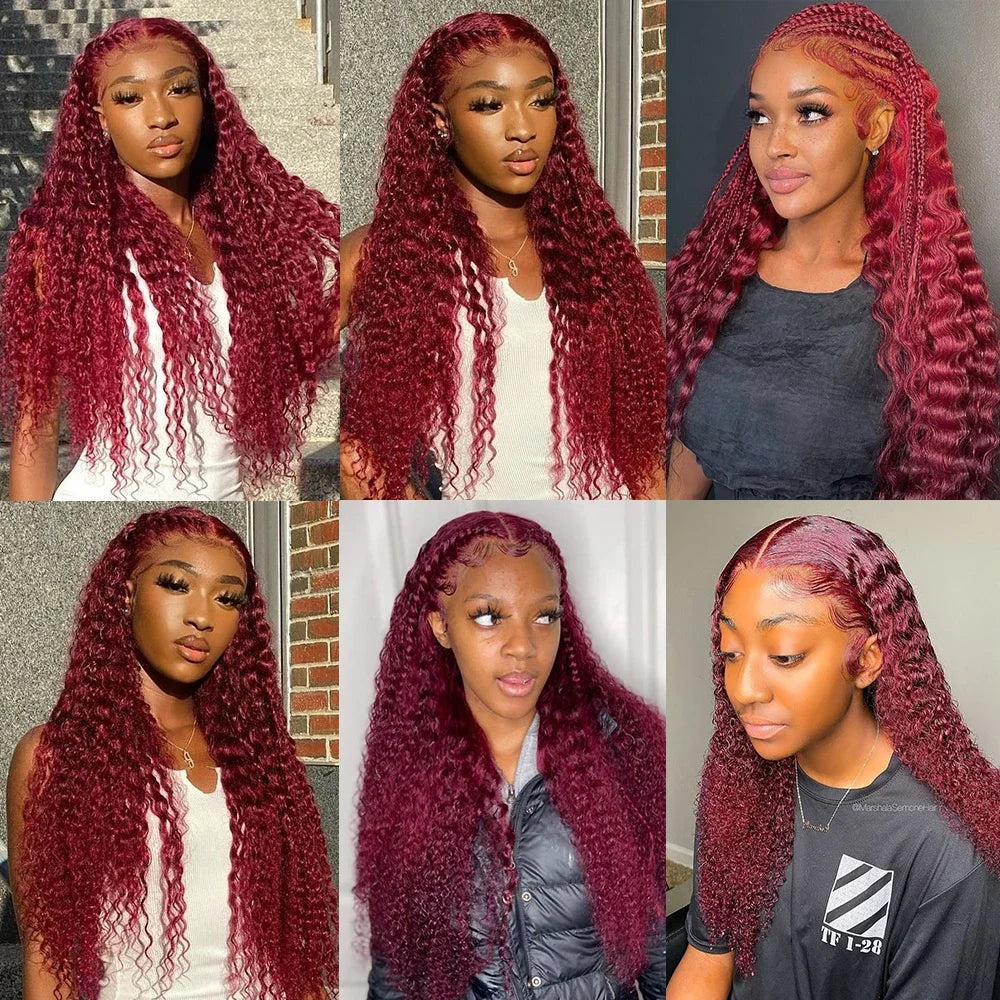 18-36 Inch Deep Wave Lace Frontal Wigs 13x4 13X6 Red Brazilian Curly HD Lace Front Wig 99J Burgundy Deep Curly Human Hair Wigs