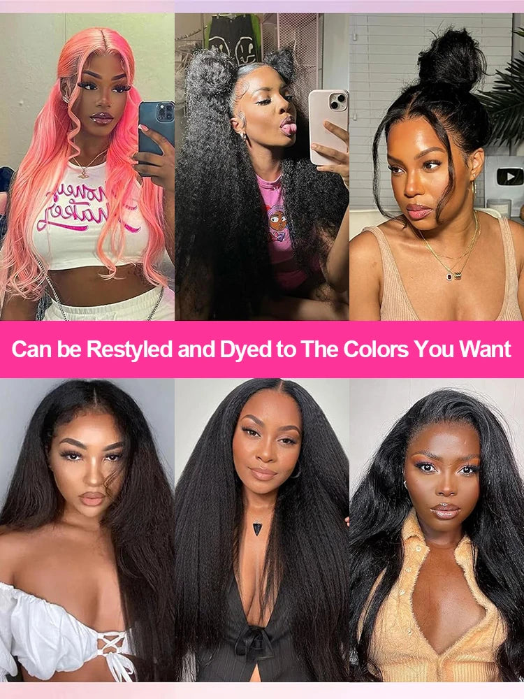 Kinky Straight 360 HD Full Lace Wigs Human Hair Brazilian Yaki Straight 13x6 HD Lace Frontal Wig Preplucked 250% High Density