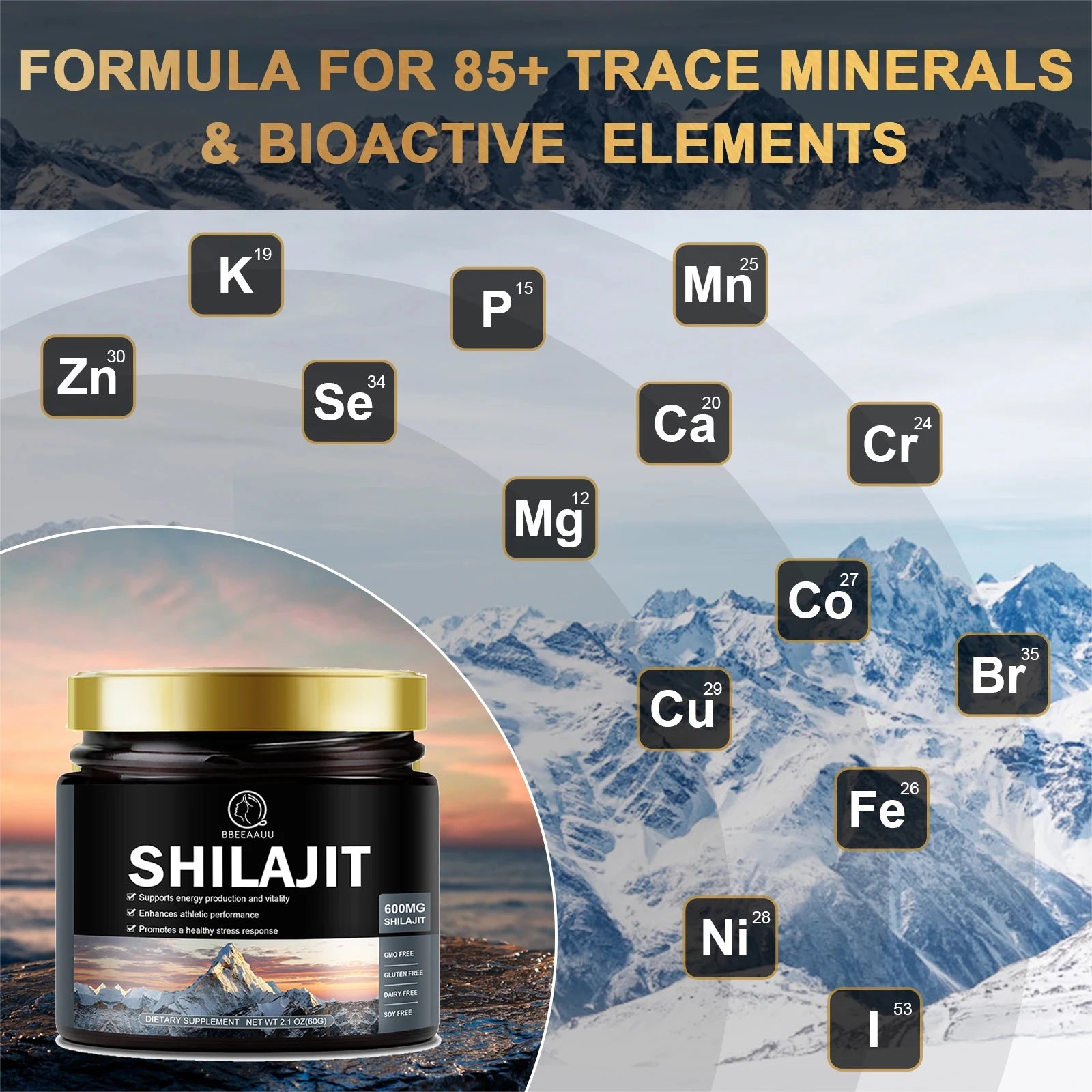BBEEAAUU 60g 100% Himalaya Pure Shilajit Resin Original Mineral Health Supplement Non-GMO Brain Memory Cognitive Energy Health
