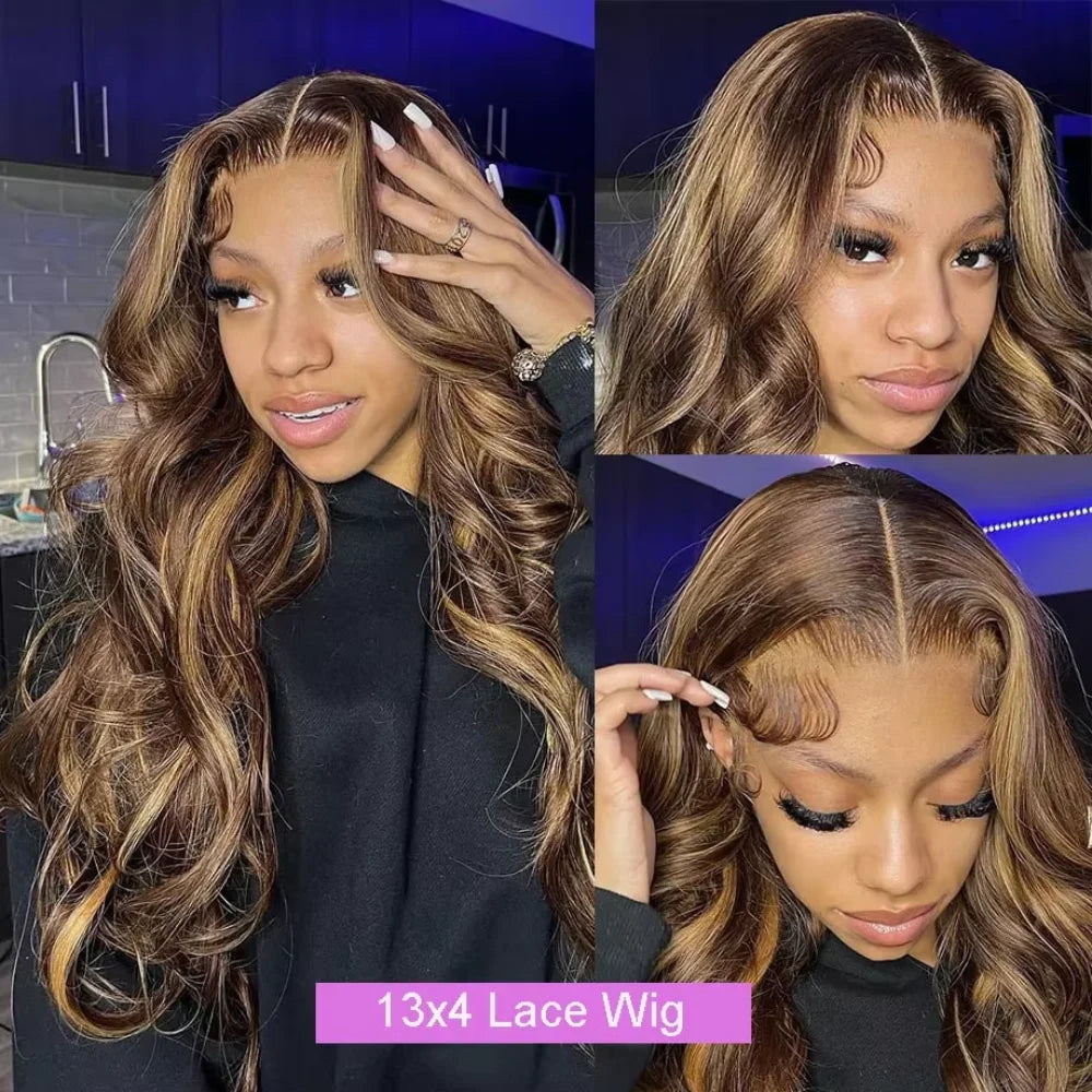 4/27 Highlight Color Body Wave Wig 36 Inch Frontal Human Wigs 13x4 13x6 Hd Transparent Lace Brazilian Hair Pre Plucked For Women