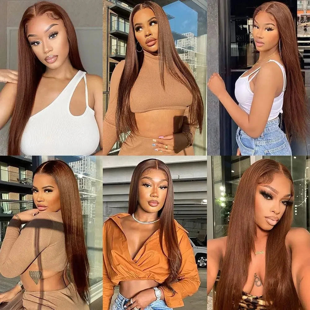 13x6 HD Chocolate Brown Bone Straight Lace Front Wig  36 Inch Lace Frontal Wig Human Hair Pre Plucked #4 Colored Human Hair Wig