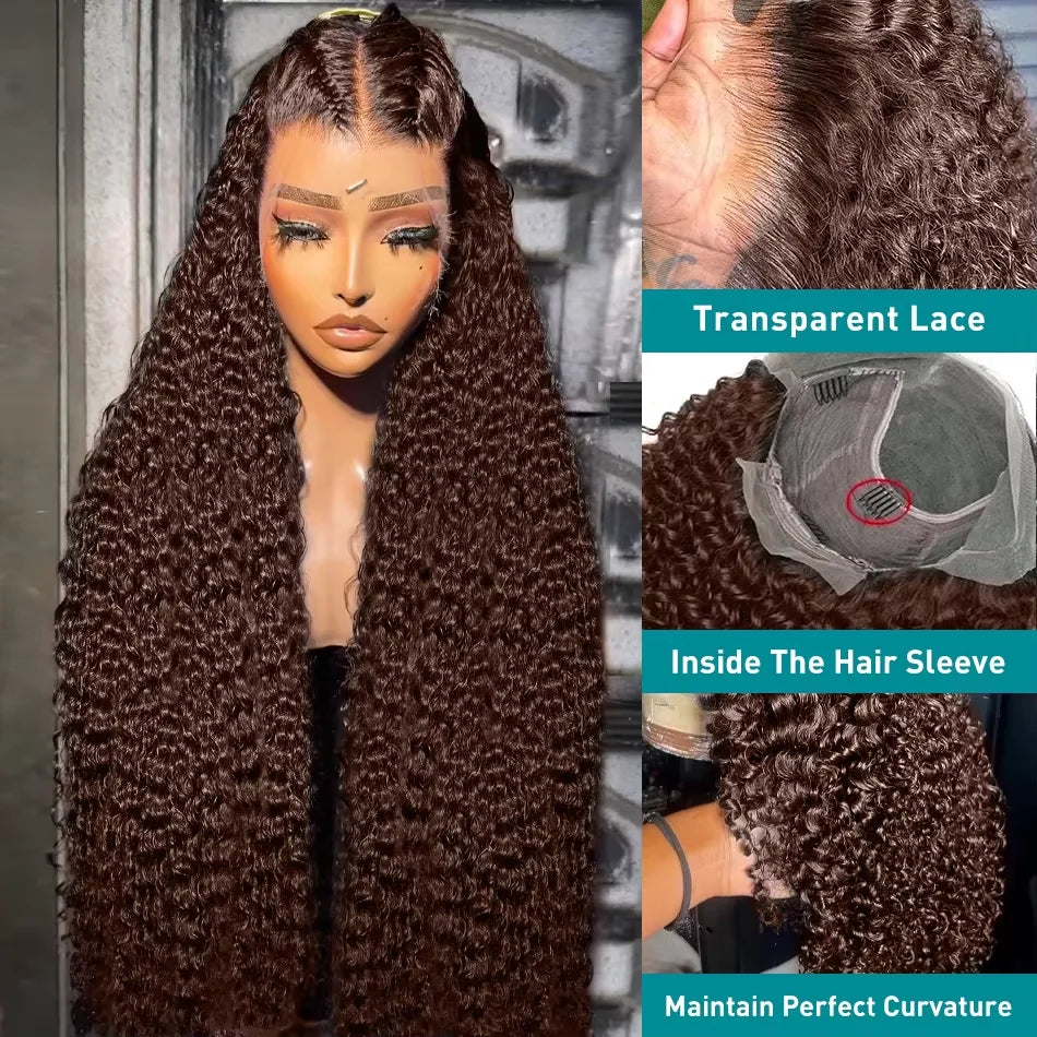 Jerry Curly 30 inch Chocolate Brown 13x6 HD Lace Front Wigs 13x4 Transparent Lace Frontal Human Hair Wig For Women Pre Plucked