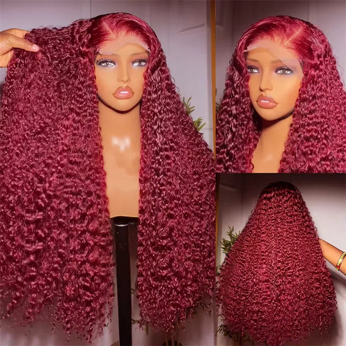 18-36 Inch Deep Wave Lace Frontal Wigs 13x4 13X6 Red Brazilian Curly HD Lace Front Wig 99J Burgundy Deep Curly Human Hair Wigs