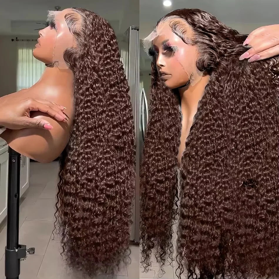 Jerry Curly 30 inch Chocolate Brown 13x6 HD Lace Front Wigs 13x4 Transparent Lace Frontal Human Hair Wig For Women Pre Plucked