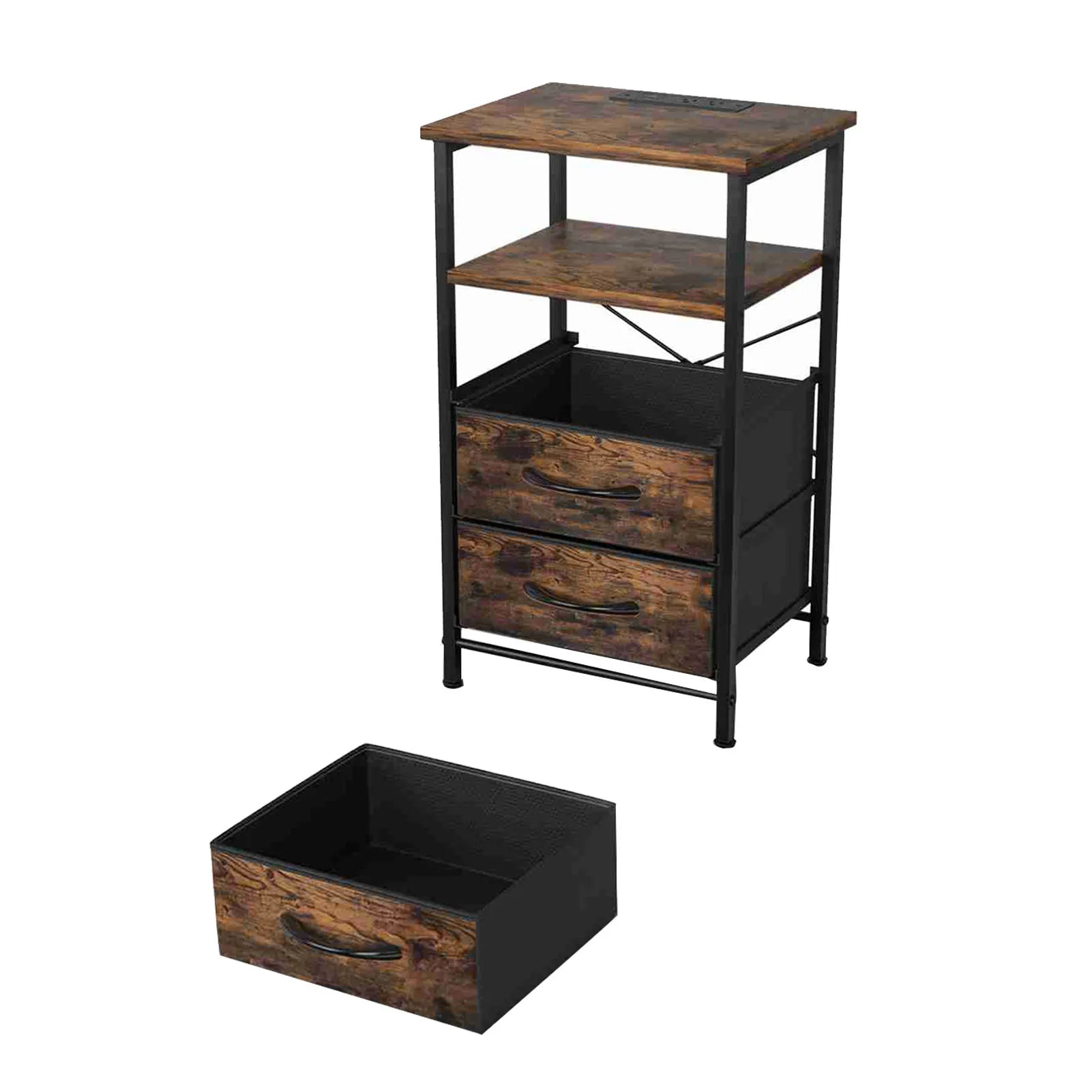 Bedside Table Brown Color Multifunctional Iron and Triamine Plate Nightstand Side Table for Living Room Bedroom