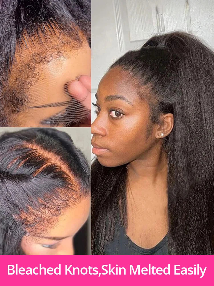 Kinky Straight 360 HD Full Lace Wigs Human Hair Brazilian Yaki Straight 13x6 HD Lace Frontal Wig Preplucked 250% High Density