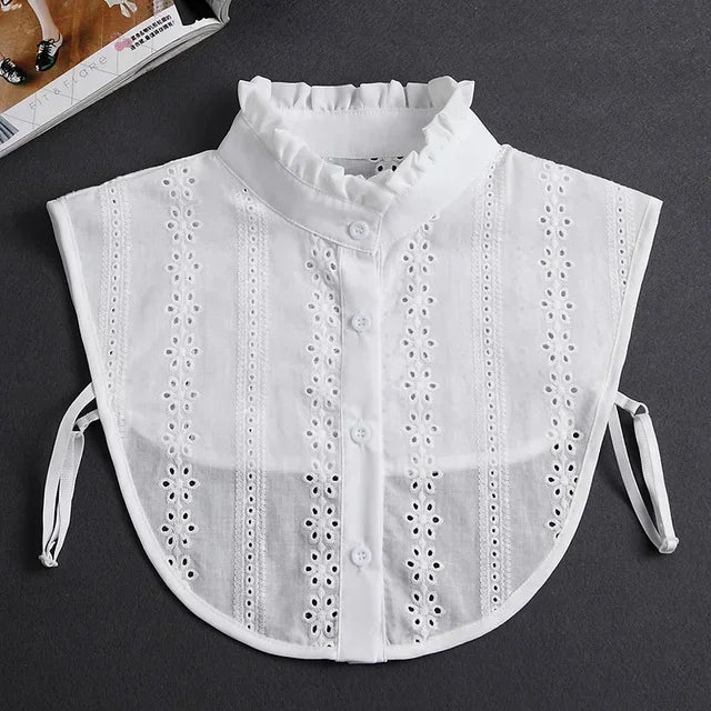 Fashion 2025 Front Tie White Fake Collar for Women Stand Detachable Collar Fake Girls Vintage Lace Ladies False Blouse Collar