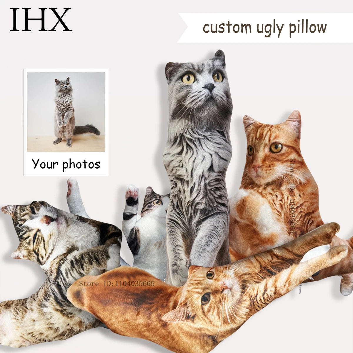 IHX Ugly Cat Dog Zany Pillow,Custom Pet 3D Pillow,Personalized Pet Pillow From Photo,Pet Loss Memorial Gift,Stuffed Toys Dolls