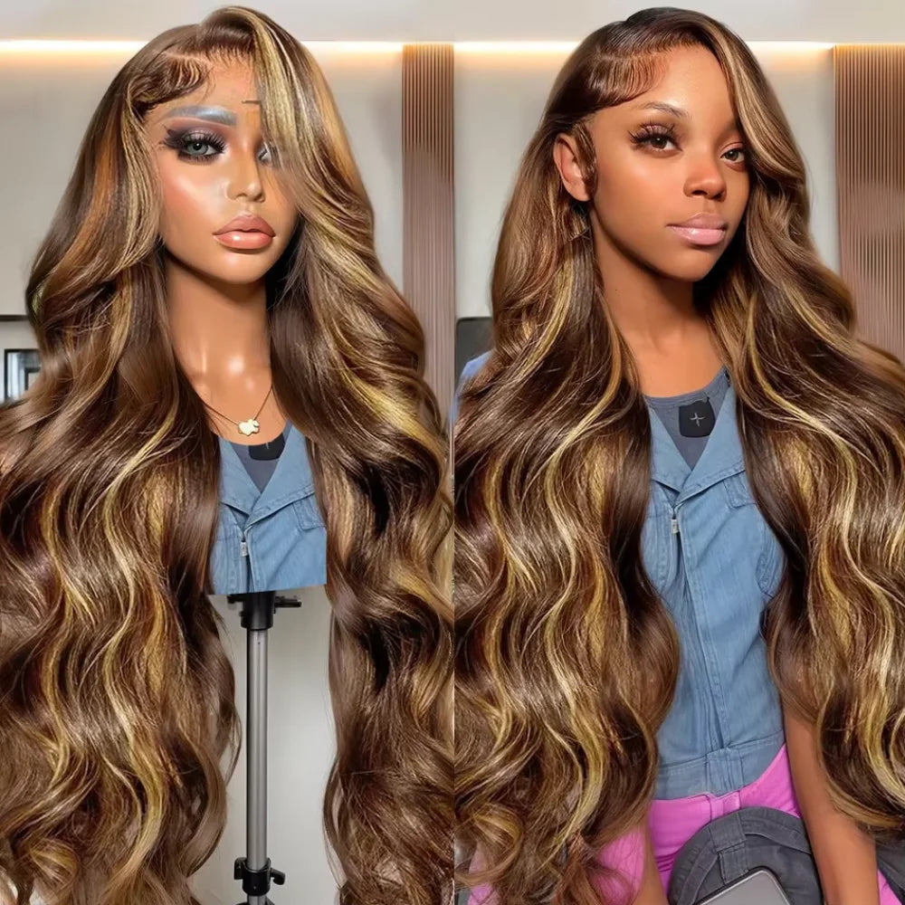 4/27 Highlight Color Body Wave Wig 36 Inch Frontal Human Wigs 13x4 13x6 Hd Transparent Lace Brazilian Hair Pre Plucked For Women