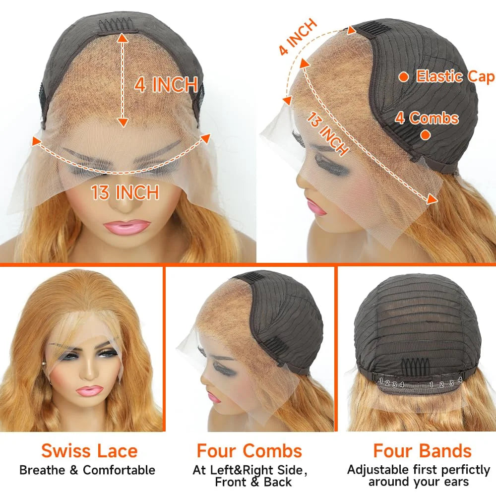 Honey Blonde #27 Color Body Wave Lace Front Human Hair Wig 13x6 13x4 Hd Frontal Brazilian Highlight Wigs For Women 30 34 Inch