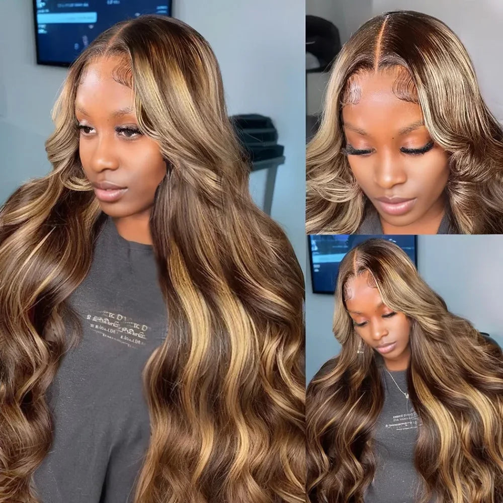 4/27 Highlight Color Body Wave Wig 36 Inch Frontal Human Wigs 13x4 13x6 Hd Transparent Lace Brazilian Hair Pre Plucked For Women