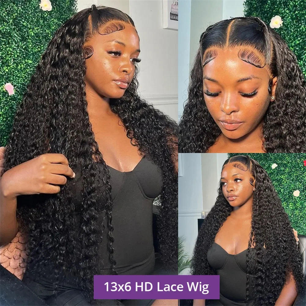16-36 Inch 200 Density Deep Wave 13x6 HD Lace Frontal Wig Human Hair 100% 13x4 Lace Water Wave Pre Plucked Curly Wig For Women