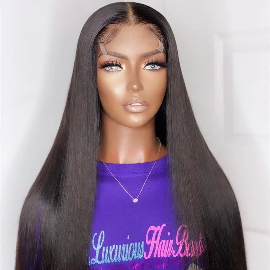 Natural 26Inch Soft Long Glueless Black Straight Lace Front Wig For Women With Baby Hair Synthetic Preplucked Daily