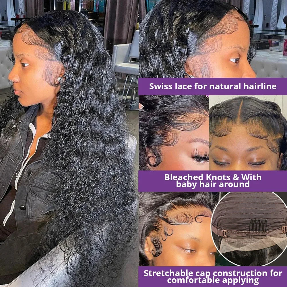 16-36 Inch 200 Density Deep Wave 13x6 HD Lace Frontal Wig Human Hair 100% 13x4 Lace Water Wave Pre Plucked Curly Wig For Women