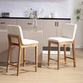 Kmax 26 Inch Counter Height Bar Stools Set Of 2, Upholstered Stools For Kitchen Counter With Back Support Rustic Wooden White